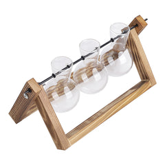 Multi-Tube Plant Propagation Station with Wooden Stand & Metal Swivel Holder, Desktop Retro Plant Terrarium Bulb Vase for Indoor Hydroponic Flowers, Tabletop Glass Planter Housewarming Gifts for Plant Lovers, 28x13.8cm (3 Tubes)