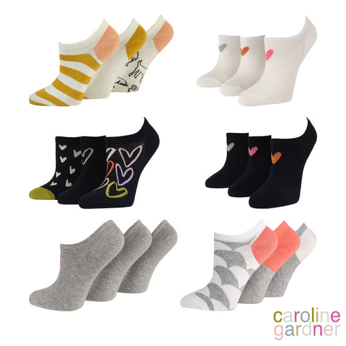 Caroline Gardner Ladies Trainer Sock, 6 Pack