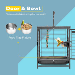 VIVOHOME 48 Cm Wrought Iron Bird Travel Carrier Cage with Handle Bird Transport Cage with Wooden Perch Portable Parrot Cage with Pullable Tray for Parrots Conures Lovebird Cockatiel Parakeets
