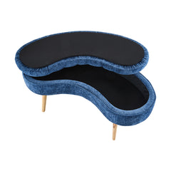 Nordic Modern Arc-shaped Design Quilted Button Fabric Upholstered Storage Stool Shoe Changing Stool with Wooden Legs, Large Capacity Shoe Changing Stool At The Entrance of The Living Room, Storage Bench At The Bed End, Blue, 103*50*46cm