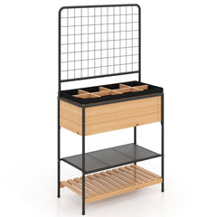 Raised Garden Bed with Trellis and 2-Tier Storage Shelves