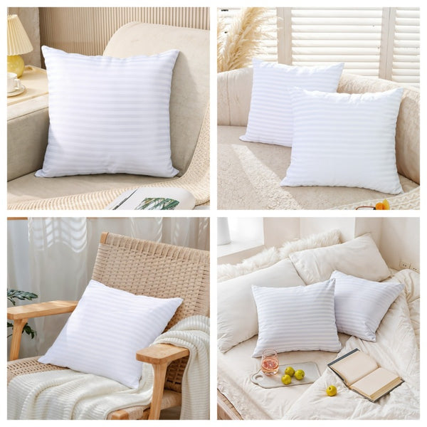 2/4/8-Pack Decorative Throw Cushion Cores, Hotel-Grade Premium White Satin Stripes Cushion Pads Deep Fill Inner Hollowfiber Filled Cushions Inserts (14