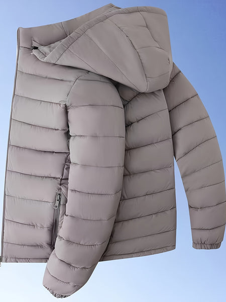 Men's Solid Hooded Jacket for Fall Winter, Men's Casual Zip Up Warm Quilted Jacket Warm And Comfortable Stylish Leisure Clothing for Outdoors.