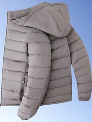 Men's Solid Hooded Jacket for Fall Winter, Men's Casual Zip Up Warm Quilted Jacket Warm And Comfortable Stylish Leisure Clothing for Outdoors.