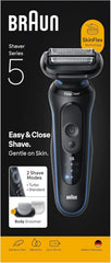 Braun Series 5 Electric Shaver, Wet & Dry Foil Razor for Men with Body Groomer Attachment, Cordless, up to 50 Min, 100 Percent Waterproof, 52-B1600S, Blue
