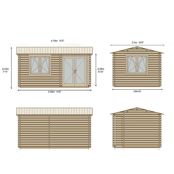 Shire Thetford 44Mm Log Cabin 15Ft X 10Ft (4.5 X 3M)
