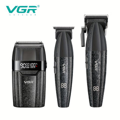 The VGR Men'S Electric Hair Clipper And Trimmer Set Features Interchangeable Ceramic Blades, Operates at High Speeds with 9000 RPM, Includes a Professional Hair Clipper with an LCD Display