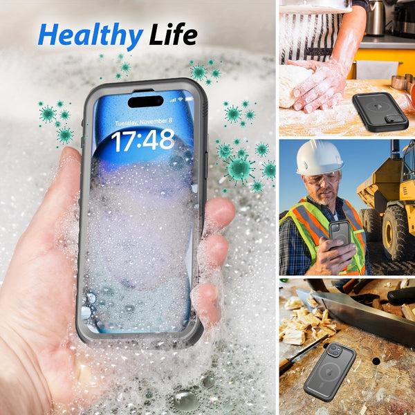 Phone Case - Magnetic for Iphone 16 15 14 13 Pro Max Plus Case - Built-In Screen And Camera Protector Underwater Diving Full Body Dropproof Shockproof Dustproof Phone Case
