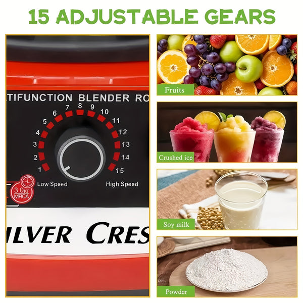 Heavy-Duty 15-Speed High-Power Blender Set with 2L+600ml Large Capacity, 6-Blade Motor & Automatic Juicer/Slushy Machine - Multifunctional Food Processor for Smoothies, Food, Ice Crushing, Shakes, Purees - Plug (220-240V)