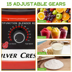 Heavy-Duty 15-Speed High-Power Blender Set with 2L+600ml Large Capacity, 6-Blade Motor & Automatic Juicer/Slushy Machine - Multifunctional Food Processor for Smoothies, Food, Ice Crushing, Shakes, Purees - Plug (220-240V)