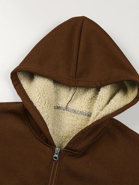 Men's Casual Zip-Up Hooded Jacket with Letter Print, Black & Beige Contrast, Regular Fit, Machine Washable, Front Pockets for Outdoor & Casual Attire