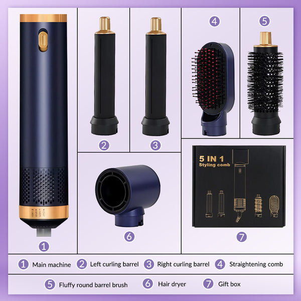 5-in-1 Hair Dryer Brush & Hot Air Brush for Fine Hair – Ionic Ceramic Curling & Straightening Styler with 3 Heat Settings, Auto Shut-Off, Salon-Quality Volumizing & Anti-Frizz – Perfect for Busy Mornings, Travel & Home Use. Great Gift for Women, Mum, Wife