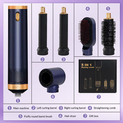 5-in-1 Hair Dryer Brush & Hot Air Brush for Fine Hair – Ionic Ceramic Curling & Straightening Styler with 3 Heat Settings, Auto Shut-Off, Salon-Quality Volumizing & Anti-Frizz – Perfect for Busy Mornings, Travel & Home Use. Great Gift for Women, Mum, Wife