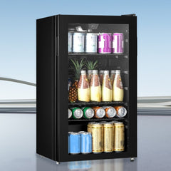 Midea COMFEE' Under Counter Drinks Fridge - 93L Capacity, Holds Up To 115 Cans, Precision Cooling (2℃ To 15℃), Full-Length Low-E Glass Door, Removable Shelves, LED Light, Low Noise [Energy Class E] - Essential for Home Kitchens & Dorms