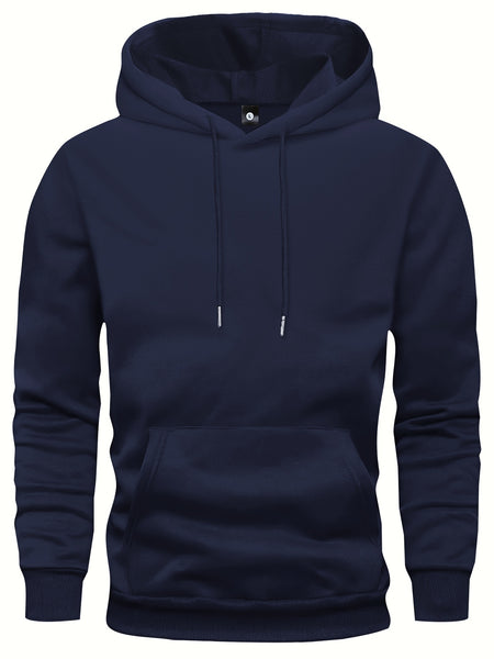 5pcs Men's Long Sleeve Sweatshirt Hoodie, Autumn/Winter Solid Color Plain Hooded Pullover with Drawstring Design and Kangaroo Pocket, Men's Casual Sportswear Top