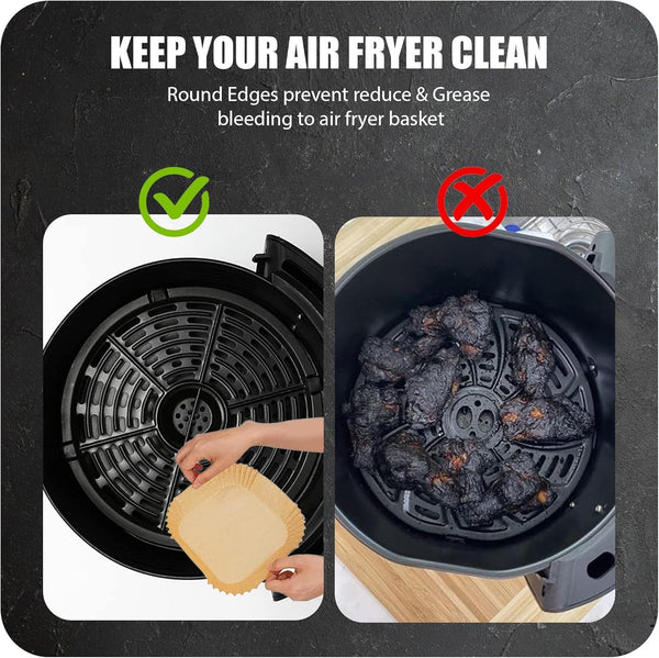 Roe Tenpo Air Fryer Liners, 100Pcs Disposable Baking Parchment Paper, Non-Stick & Greaseproof, Air Fryer Accessories for Ninja ON400UK AF140UK SL300UK, COSORI, Tefal, Russell Hobbs Air Fryer
