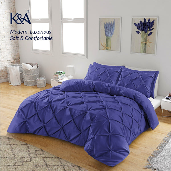 K&A® Pintuck Pinch Pleat Duvet Cover Set with Zipper Closure including Pillowcase – Ultrasoft Brushed Microfiber – Easy Care & Machine Washable