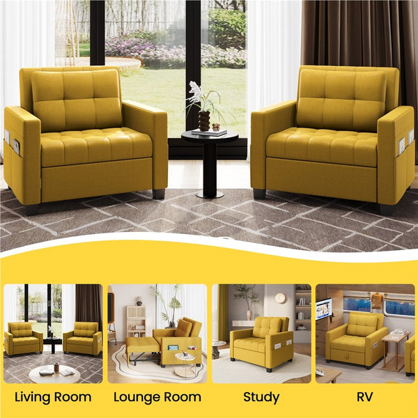 Costoffs 3-in-1 Convertible Sleeper Chair Bed, Tufted Futon Sofa Chair with Adjustable Backrest & Back Pillow, Multi-Function Sleep Chair Bed for Small Space, Apartment, Studio, Guest Room, Home Living Room Furniture
