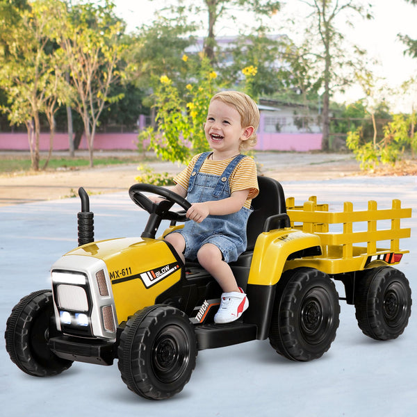12V Kids Ride on Tractor with Trailer Music and LED Lights