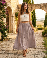 Women'S Indian Boho Maxi Skirt, Embroidered Drawstring Tiered Skirt 18654