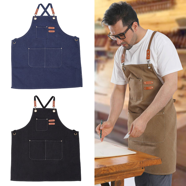 1pc Unisex Canvas-Polyester Blend Apron Durable Sturdy Construction, Adjustable Back Strap, Multiple Pockets for Enhanced Functionality | Khaki & Black Culinary Attire | Ideal for Kitchen Cooking/Baking/Grilling, Artist Painting, Coffee Bar, Servers; Perf