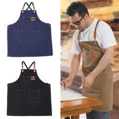 1pc Unisex Canvas-Polyester Blend Apron Durable Sturdy Construction, Adjustable Back Strap, Multiple Pockets for Enhanced Functionality | Khaki & Black Culinary Attire | Ideal for Kitchen Cooking/Baking/Grilling, Artist Painting, Coffee Bar, Servers; Perf