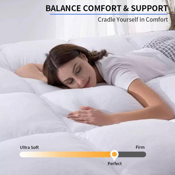 1pc Hotel Quality Mattress Topper 10cm/ 4 Inch Extra Thick Plush Support & Breathable, Fits All Mattress Sizes (Single Double King Super) - White