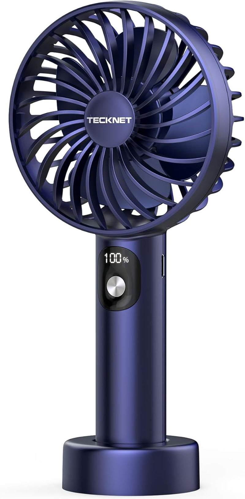 TECKNET Handheld Fan, Portable USB Hand Held Fan Rechargeable with LED Display, Mini Hand Fan 3 Speed Battery Operated Detachable Base Cooling Desk Fans Handheld for Home Office Bedroom Outdoor