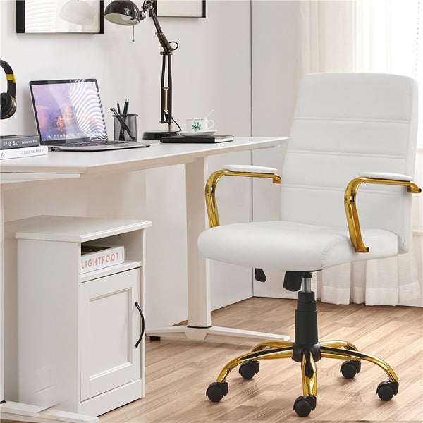 Costoffs Mid Back Office Chair with Gold Frame PU Leather Office Executive Chair with Adjustable Seat Height