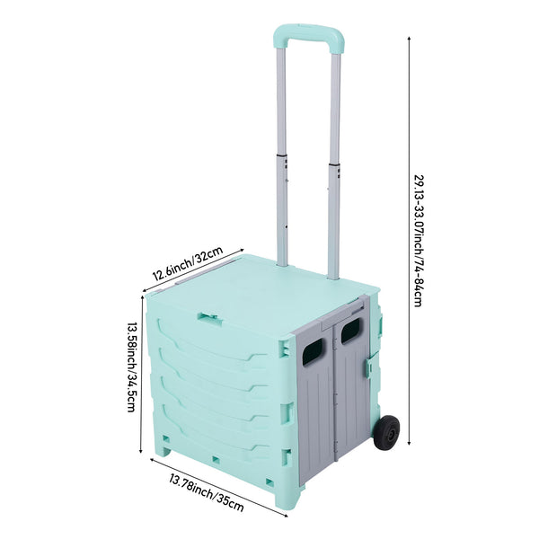 Grey/ Green Foldable Office Trolley, Portable Folding Shopping Trolley, Two-wheel Large-capacity Storage Box, Portable Pushable Shopping Cart Storage Box, Adjustable Railings
