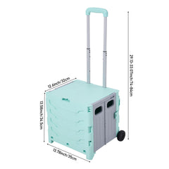 Grey/ Green Foldable Office Trolley, Portable Folding Shopping Trolley, Two-wheel Large-capacity Storage Box, Portable Pushable Shopping Cart Storage Box, Adjustable Railings