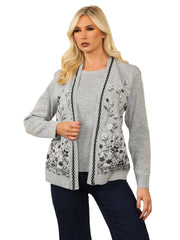 Ladies Twin Set Floral Sweater Womens Knitted Tank Top Cardigan Jumper