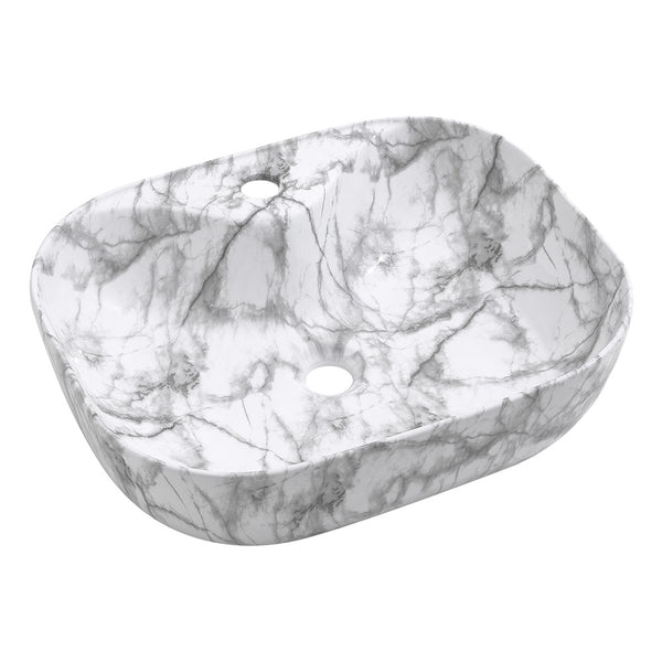 510*410mm Marble Effect Ceramic Sink Basin Bathroom Vanity Countertop Wash Sink w/Waste Kit