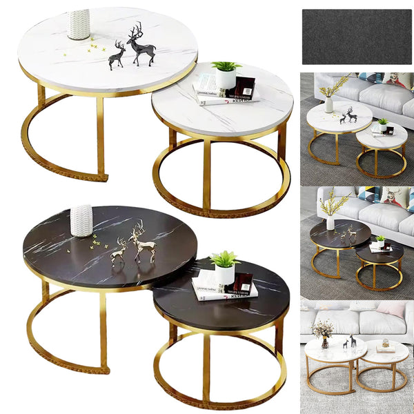 Nesting Coffee Tables Set of 2 Round Stacking Sofa Side Tables for Living Room