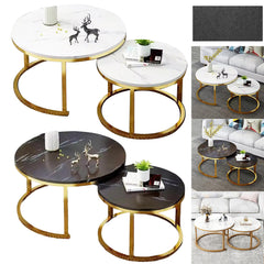 Nesting Coffee Tables Set of 2 Round Stacking Sofa Side Tables for Living Room