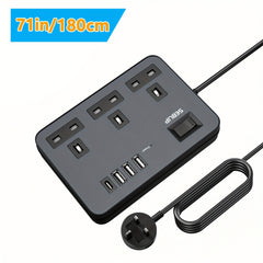 Power Supply 7in 1 Flat Plug Power Socket Outlet Extension Lead, 4 USB Slots Charging Ports Extension Socket, Multi Socket Power Board
