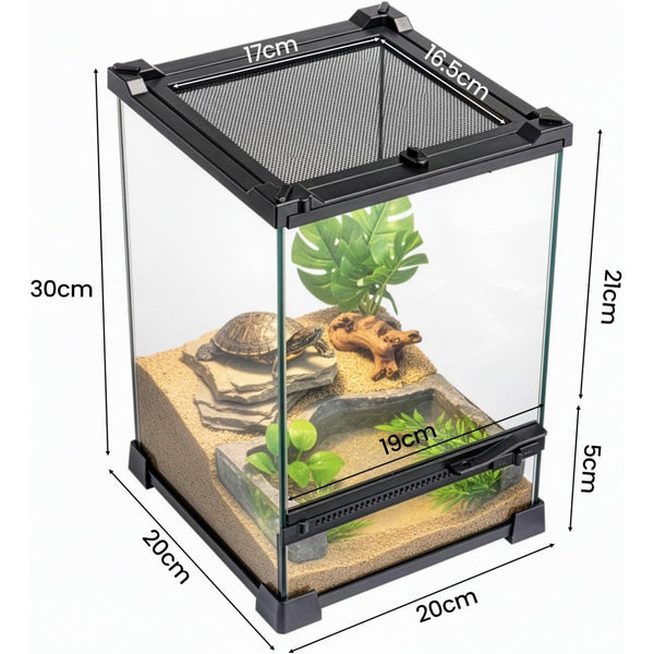 Glass Reptile Terrarium Insect Breeding Tank Vivarium Habitats for Lizards, Horned Frogs, Snakes, Spiders Reptile Glass Terrarium Tank Amphibians Box (Horizontal)