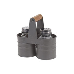 Envenzo Glass Salt and Pepper Shaker Set Grey Metal Tin Storage Holder Kitchen Restaurant Catering For Seasoning and Spices Classic Style