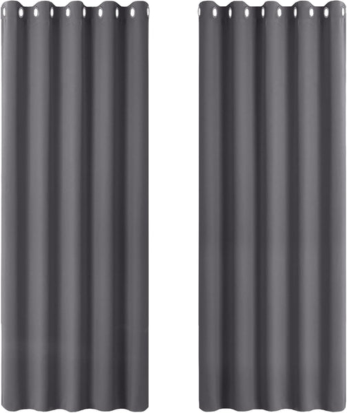 PONY DANCE Grey Blackout Thermal Insulated Curtains for Bedroom, 46 X 54 Inch Short Eyelet Curtains & Drapes, Soft Black Out 2 Panels for Window Living Room/Kitchen
