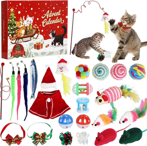 Cat Advent Calendar 2025, 24 Day Countdown to Christmas Cat Gifts with 24Pcs Assorted Cat Interactive Toys Countdown Calendar for Kitten Flurry Friends
