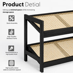 KEPLIN 2/3/4-Tier Bamboo and Rattan Shoe Rack Organizer – Durable, Easy Assembly – Compact Design for Entryway, Closet, or Hallway – Stylish and Functional Storage – Black and Natural