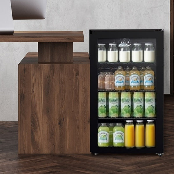 Midea COMFEE' Under Counter Drinks Fridge - 93L Capacity, Holds Up To 115 Cans, Precision Cooling (2℃ To 15℃), Full-Length Low-E Glass Door, Removable Shelves, LED Light, Low Noise [Energy Class E] - Essential for Home Kitchens & Dorms