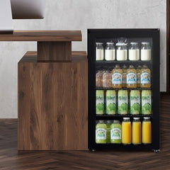 Midea COMFEE' Under Counter Drinks Fridge - 93L Capacity, Holds Up To 115 Cans, Precision Cooling (2℃ To 15℃), Full-Length Low-E Glass Door, Removable Shelves, LED Light, Low Noise [Energy Class E] - Essential for Home Kitchens & Dorms