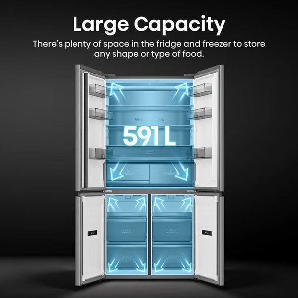 Hisense Kitchenfit RQ768N4GVE, Non Plumbed Multidoor Fridge Freezer, E Rated in Silver Glass