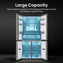 Hisense Kitchenfit RQ768N4GVE, Non Plumbed Multidoor Fridge Freezer, E Rated in Silver Glass