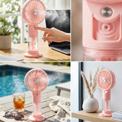 Portable USB Rechargeable Mist Fan with Adjustable Speeds, Humidifier, and LED Light – Compact and Stylish Handheld Fan for Personal Cooling