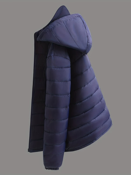 Men's Solid Hooded Jacket for Fall Winter, Men's Casual Zip Up Warm Quilted Jacket Warm And Comfortable Stylish Leisure Clothing for Outdoors.
