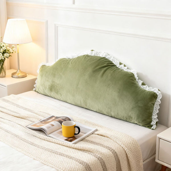 Nordic Princess-style Bedside Cushion Pillow | Soft Padded, Tatami Waist-support, Green/White, Polyester, 180*20*75cm, Zipper Closure, Hand Wash Only