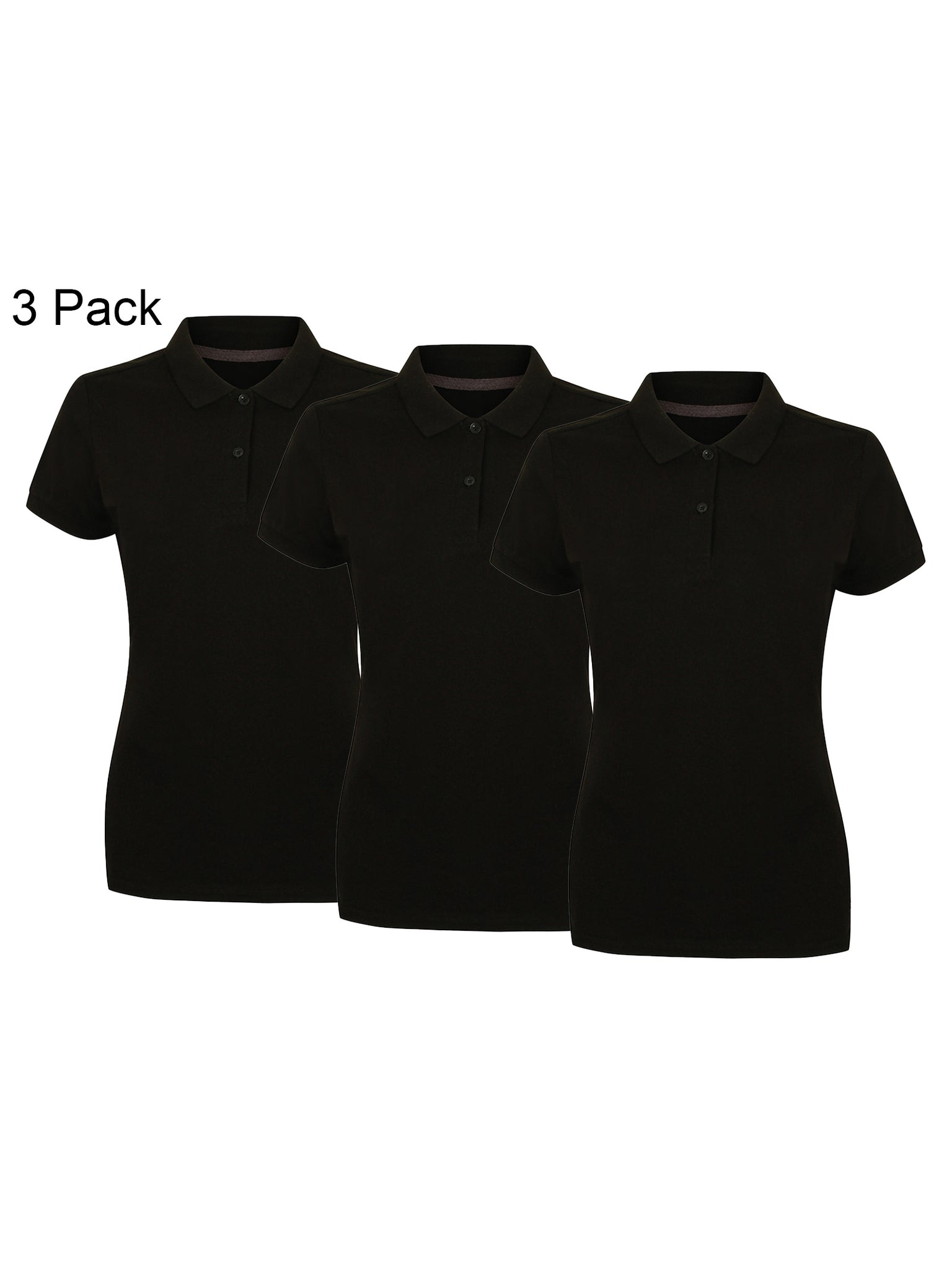 Henbury HB102 Pack of 3 Ladies Modern Fit Cotton Piqué Polo Shirt Short Sleeve Polo Collar Two Button Placket Lightweight Casual Smart Everyday Top Multipack