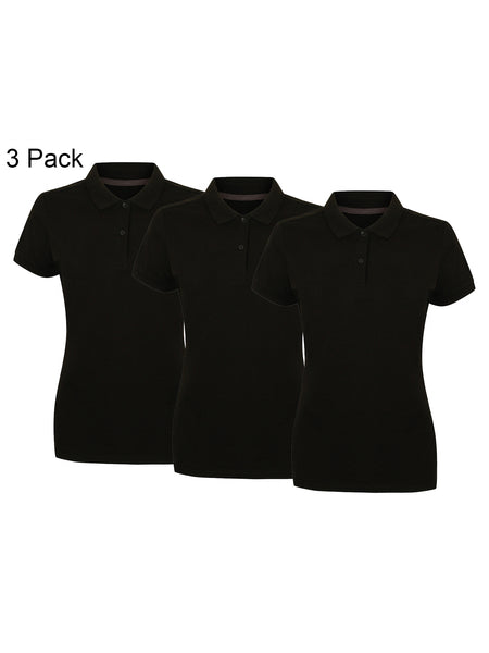 Henbury HB102 Pack of 3 Ladies Modern Fit Cotton Piqué Polo Shirt Short Sleeve Polo Collar Two Button Placket Lightweight Casual Smart Everyday Top Multipack